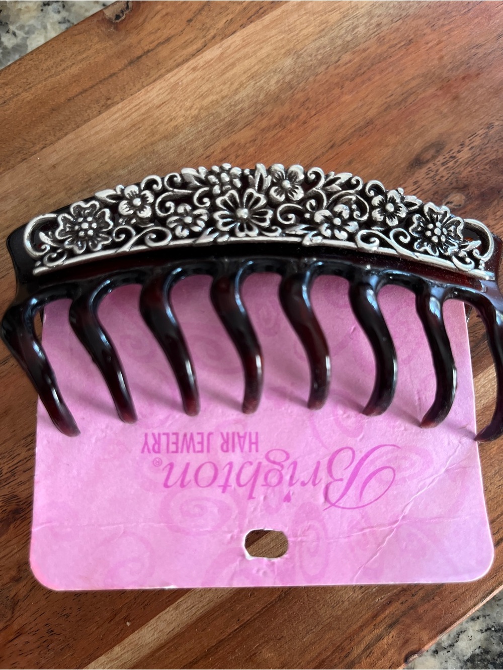 Brighton Brown Hair Claw with Silver Floral Accent new with tag